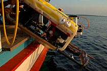 ROV being launched into the Rio Negro. Brazil.