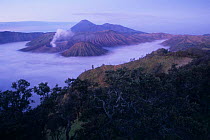 Tengger volcanio crater + Gunung (Mt.) Semeru + Gunung Bromo. Java, Indonesia.