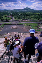 Climbing the Pyramid of the Sun, Teotihuacan - Aztec archaeological site, Mexico.