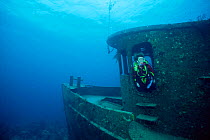 Diver in 'James Bond wreck', Nassau, Bahamas, Caribbean, used in James Bond films