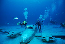 Divers at sunken airplane (used in filming Jaws IV) Nassau, Bahamas
