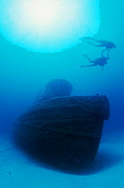 Two Divers at Shipwreck, St Croix, Caribbean