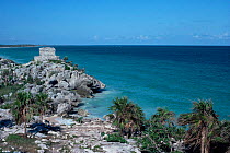Temple of the Wind on the coast at Tulum, Yucatan, Mexico