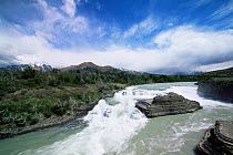 River landscape with waterfall, Torres del Paine NP, Chile