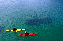 Two sea kayaks on sea, Wester Ross, Scotland, UK.