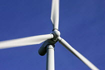 Wind farm turbine blades close up, Moray, Scotland, UK.
