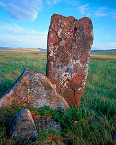 Ancient stones indicating burial grounds from the Karasouk civilization, Khakassky, Russia.