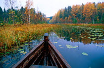 Boat prow on Lake Kenozero in autumn, Kenozersky National Park, Russia.