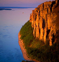 Red cliffs over the Lena river, Lenskiye Stolby Regional Park, Russia.
