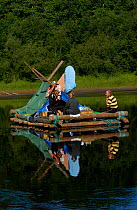 Timber rafting ecotourism, River Klaralven, Varmland, Sweden.