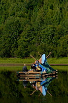 Timber rafting ecotourism, River Klaralven, Varmland, Sweden.