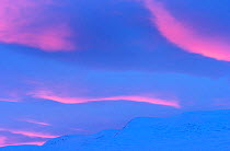 Arctic light in evening sk with , pink clouds. Grovelsjon NR, Dalarna, Sweden