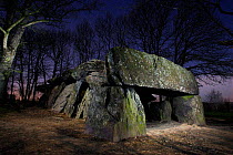 Megalith site Dolmen of La Roche aux Fées at night, Brittany, France.
