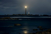 The Lighthouse La Vieille at night in front of the Pointe du Raz, Brittany, France.