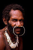 Portrait of a Korowai man wearing a nose adornment, Western Papuasia, former Irian-Jaya, Indonesia. 1999 / 2000. (West Papua).