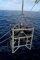 Launch of UVP (Underwater Video Profiler) from oceangraphic research ship, GO Sars. Atlantic ocean