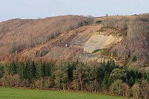 Quarry cleared on wooded hillside, viewed from Furzebeam Hill, Nr Great Torrington, Devon, UK.