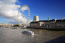 River Thames with the London Eye  wheel, London, UK.