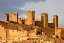 Castle walls and turrets, Molina de Aragon Castle, Guadalajara, Spain.