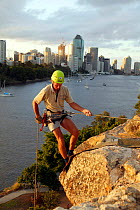 Rock climbing, Kangaroo Point, Brisbane, Queensland, Australia.