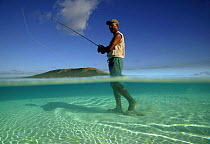 Salt Water Fly Fishing on the sand banks of Tevawa, Fiji. 2004