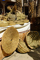 Handicrafts for sale, made from Esparto grass {Macrochloa tenacissima} Spain.