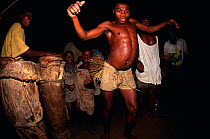 Baka pybmies doing traditional Djenge dance, North East Gabon, Central Africa.