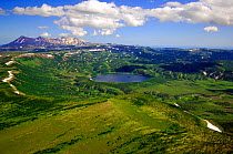 Aerial view of Dalney or 'Far' Lake, Caldera of the Uzon, Kronotsky Zapovednik Reserve, Russia.
