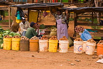 Street scene, selling vegetables, in rural Kenya, Africa.