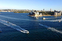 East view from Sydney Harbour Bridge with Opera House in the background, Sydney, New South Wales, Australia