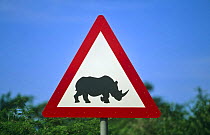 Animals crossing warning sign near Mkuzi Game Reserve, South Africa