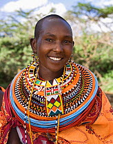 Samburu woman with bead necklaces, Laikipia, Kenya.
