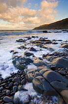 Rocky North Sea foreshore, Scottish borders, Scotland, UK.