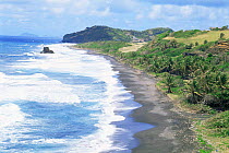 Beach with black volcanic sand, SE coast of St Vincent, Caribbean