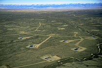 Aerial view of Jonah oil and gas drill field, Red Desert, Wyoming, USA