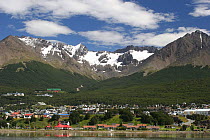 Ushuaia, at the foot of the Andes, showing glacial corrie and treeline, Tierra del Fuego, Southern Argentina.