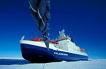 Research icebreaker ship, Polarstern, moored on ice floe, Weddell Sea, Antarctica (Editorial use only)