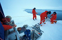 "CTD" (instrument for collecting water samples from all water depth) at work 50 km from the ice floe base. ISPOL (ICE Station Polarstern) Expedition 2004/2005 from Alfred Wegener Institute; Bremerhave...