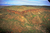 Aerial view of cliffs created by basalt fault line, Great Rift Valley, Kenya