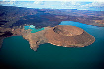Aerial view of Mabuyatom volcano, Lake Turkana, Great Rift Valley, Northern Kenya