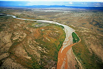 Aerial view of the Sugata river, Sugata valley in the Great Rift Valley, Northern Kenya