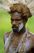 Portrait of Asmat man with traditional head dress, Western Papuasia, Indonesia (Formerly Irian Jaya) 2002 (West Papua).