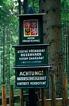 Signs for State Nature Reserve, undisturbed forest, Czech Republic