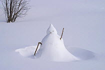 Snowman after further snowfall, Queyras, France