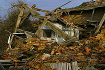 Remains of building, caravan and van after a bad storm, Poitou, France