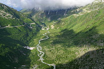 The Gletsch mountain pass and the first kilometre stretch of the Rhone river, Switzerland