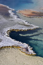 Doublet Pool with mineral deposition, Gesyer Hill Complex, Upper Geyser Basin, Yellowstone National Park, Wyoming, USA