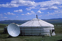 Satellite disc outside ger / yurt, Gobi desert, Mongolia, central asia