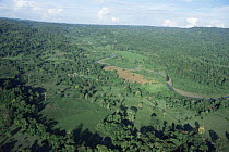 Aerial view of tropical rainforest cleared for agricultural use, Corcovado NP, Costa Rica. Filmed for BBC Planet Earth series. 2005