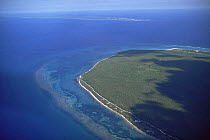 Aerial view of Little Cayman Island with Cayman Brac in the background, Caribbean